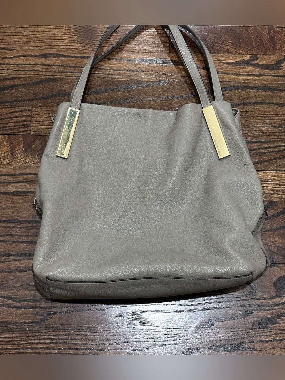 Vince Camuto Neutral Taupe Leather Hobo Bag with Gold Accents